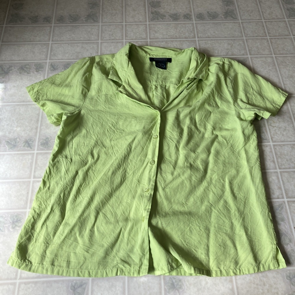 Vintage Bridgetown Silk Button Down Medium Bright yellow green 90's loose Y2K
